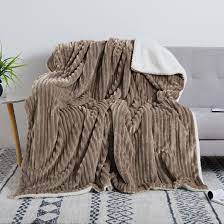 Haperlare 60" x 50" Sherpa Striped Blanket for Sofa Bed Couch Double Layer Reversible Machine Washable Throw Blanket