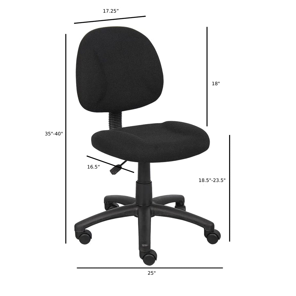 Nicer Furniture OCC Fabric Deluxe Posture Task Chair Black Computer Desk Chair Office Chair Without Arms