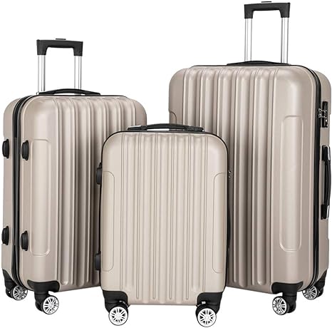 HomVent 3 Piece Luggage Set with Spinner Wheels Suitcase Set with TSA Lock Hard Shell Luggage Suitable for Women,Men,Travel 3 PCS 20 24 28 inch (Champagne)
