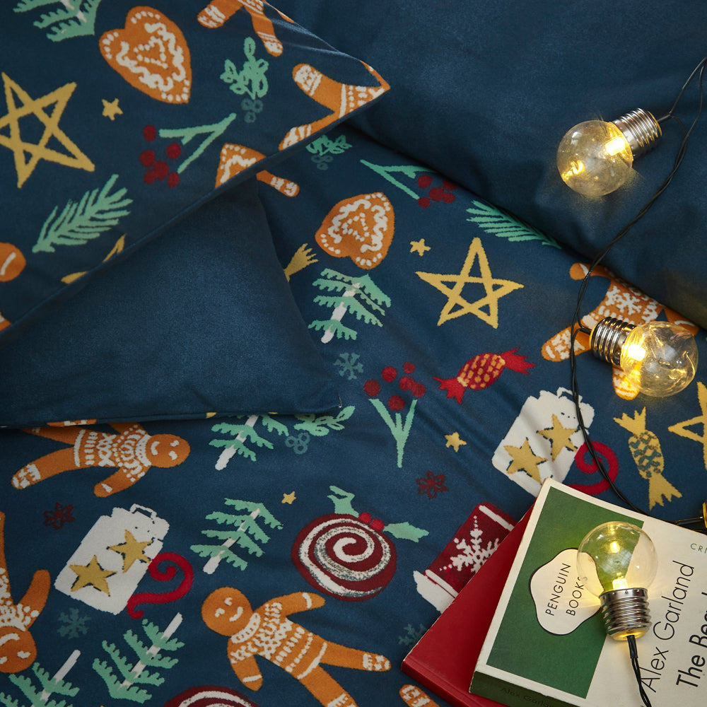Yuletide Treats Pyjama Fleece Christmas Duvet Cover Set Navy