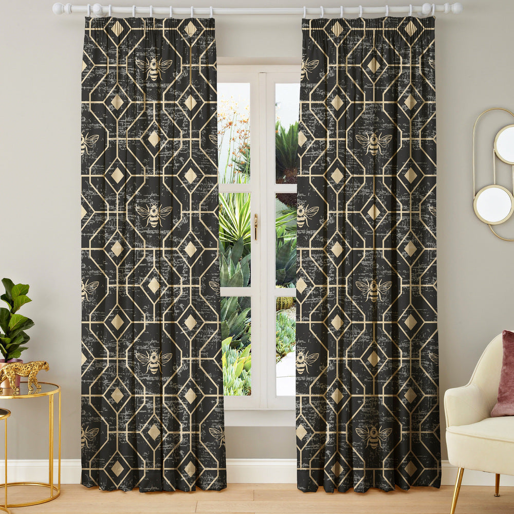 Bee Deco Charcoal Geometric Made to Measure Curtains