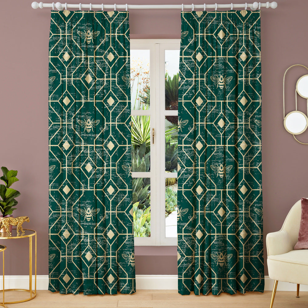 Bee Deco Emerald Geometric Made to Measure Curtains