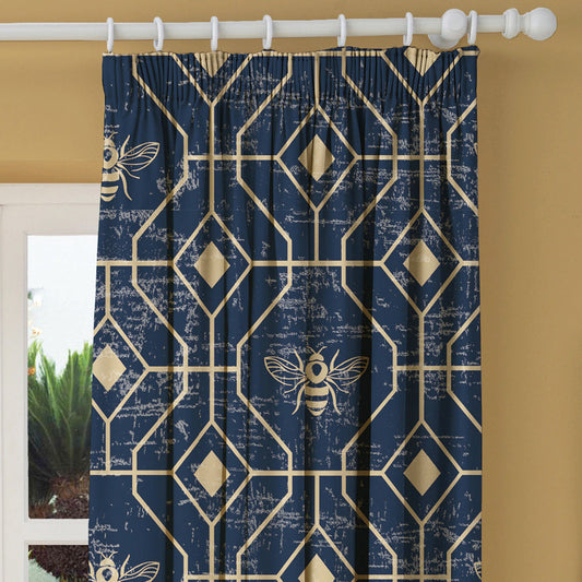 Bee Deco Navy Geometric Made to Measure Curtains
