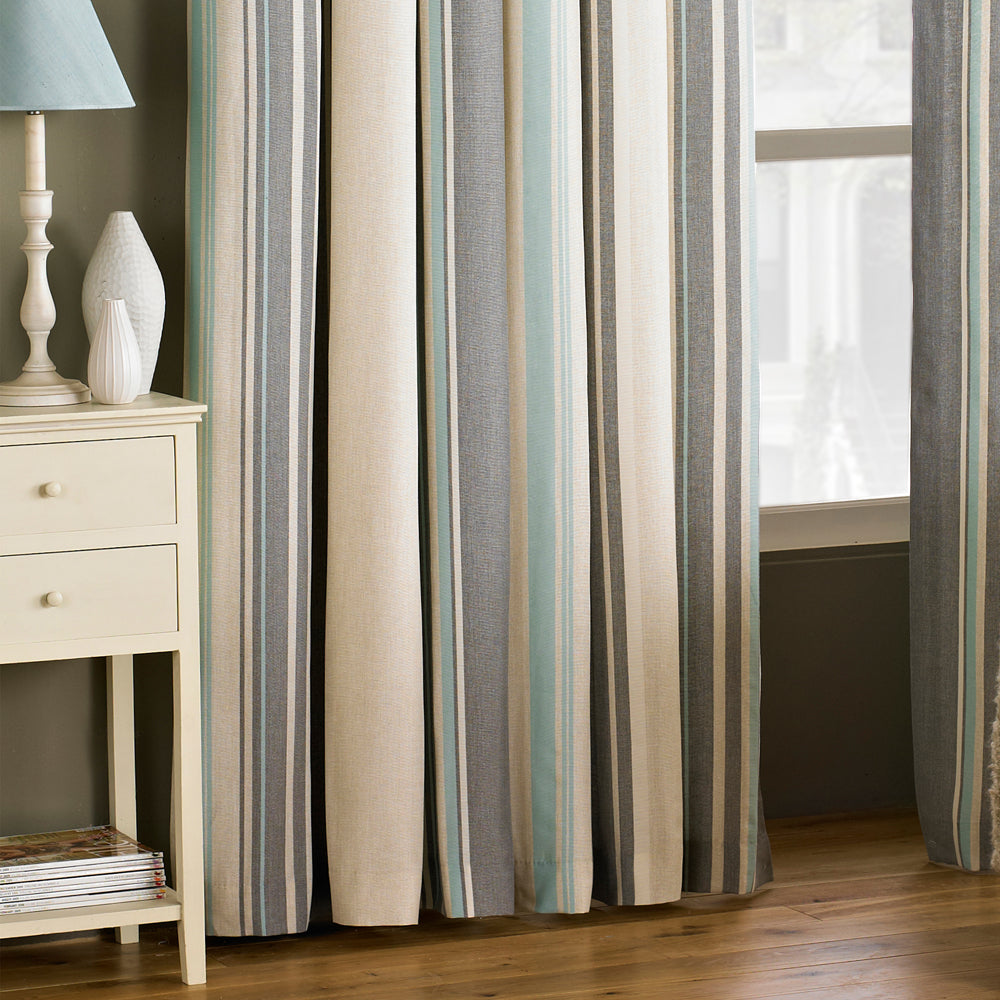 Broadway Striped Eyelet Curtains Duck Egg