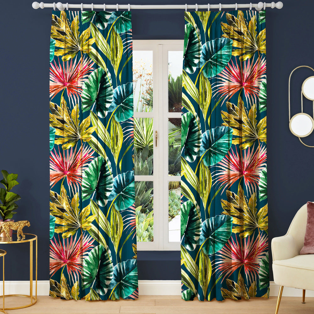 Exotic Leaves Navy Made to Measure Curtains