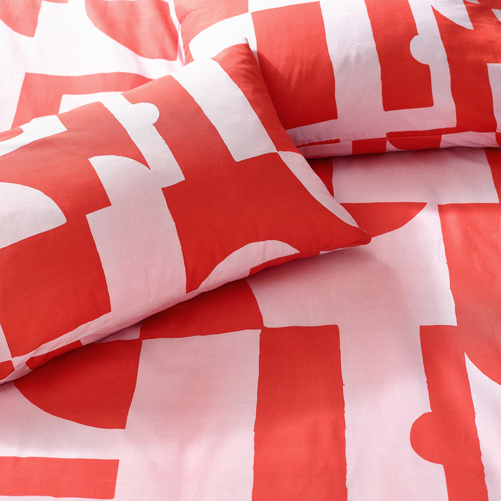 Manhattan Abstract Duvet Cover Set Pink/Red