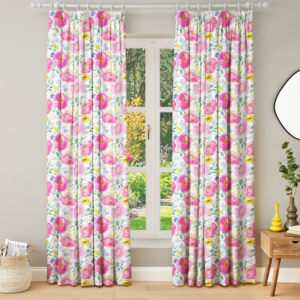 Peony + Delphinium Cerise Floral Made to Measure Curtains