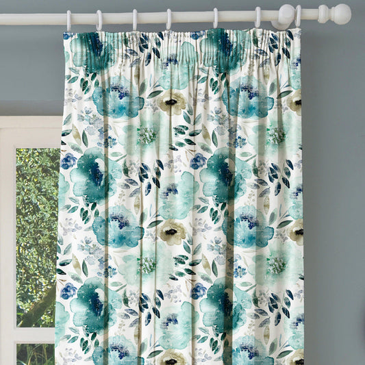 Peony + Delphinium Teal Floral Made to Measure Curtains