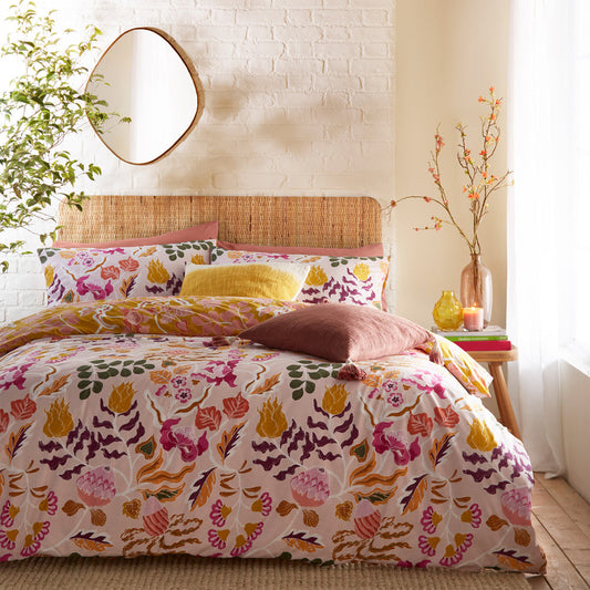 Protea Printed Abstract Floral Duvet Cover Set Pink