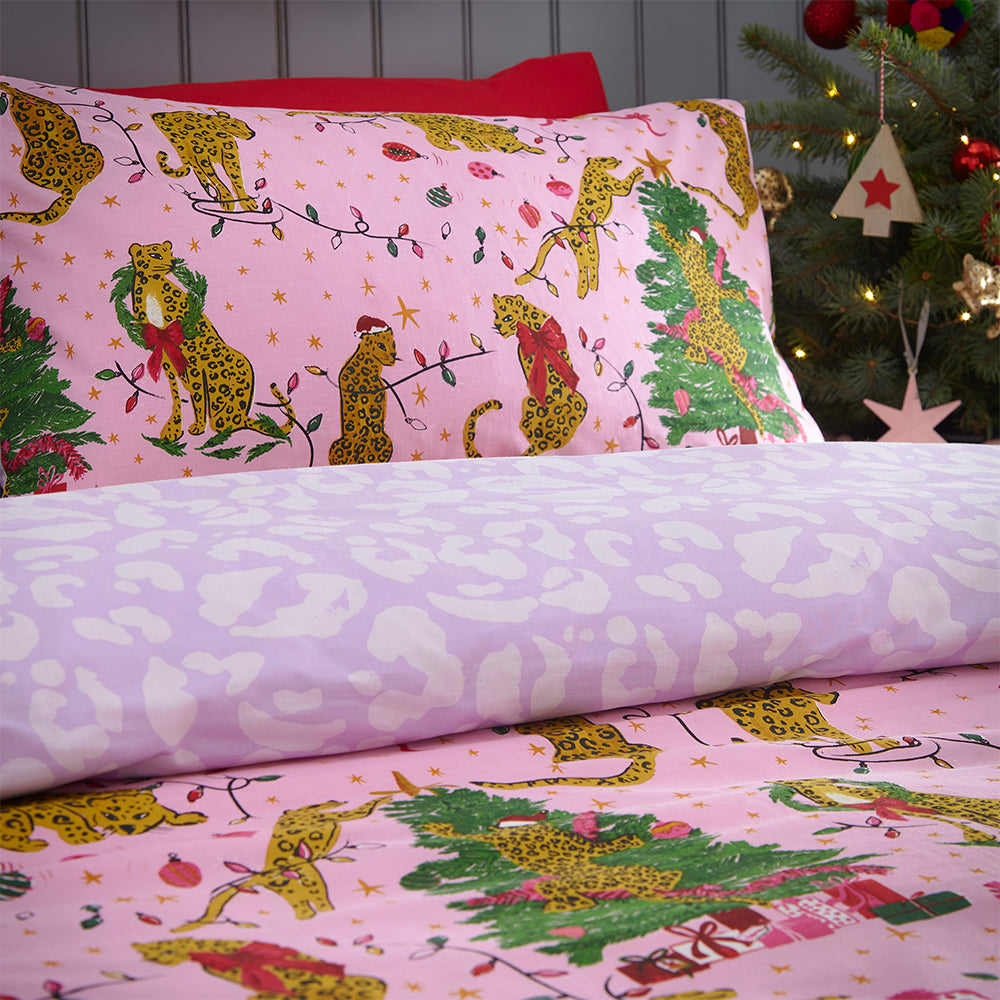 Purrfect Christmas Duvet Cover Set Pink/Lilac