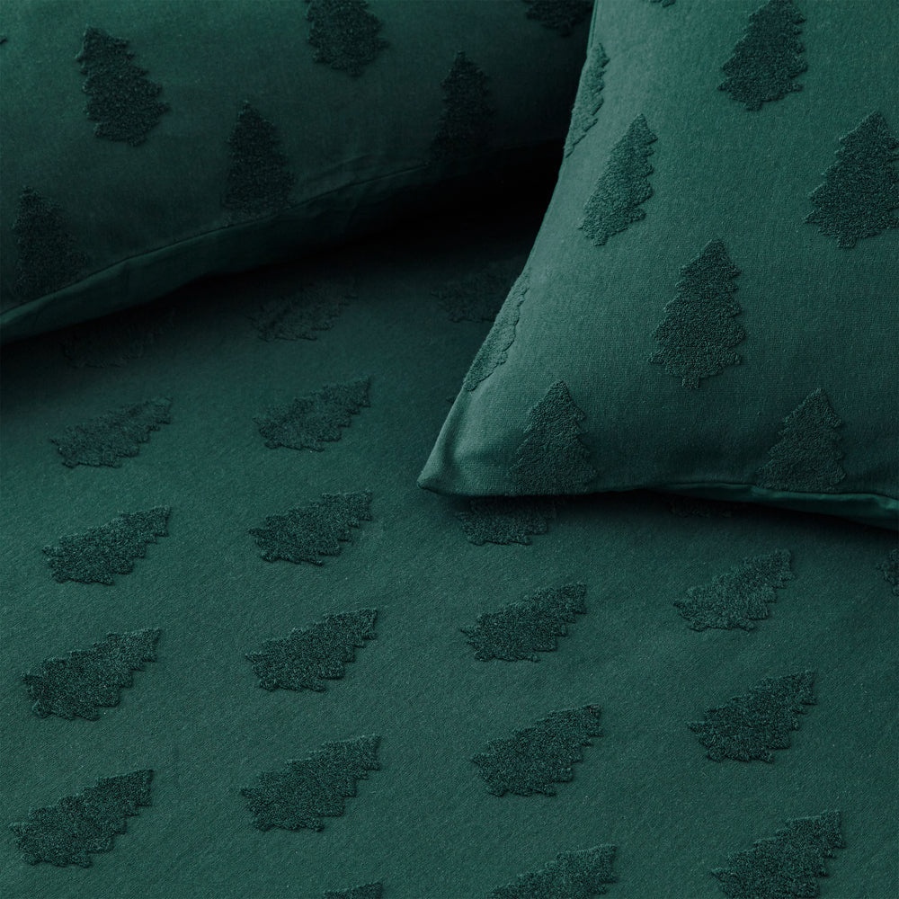 Tufted Tree Festive 100% Cotton Duvet Cover Set Pine Green