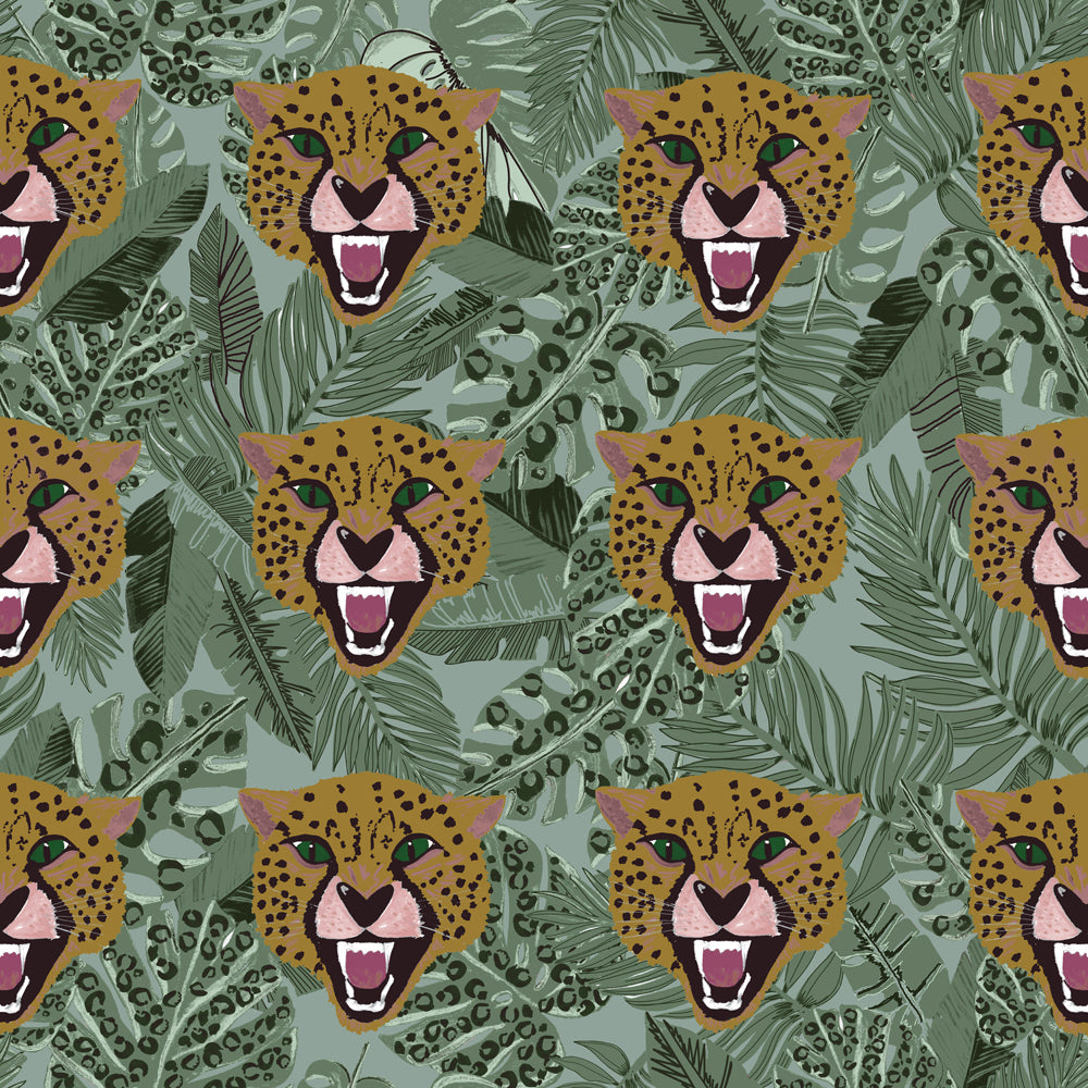Untamed Cheetah Botanical Duvet Cover Set Green