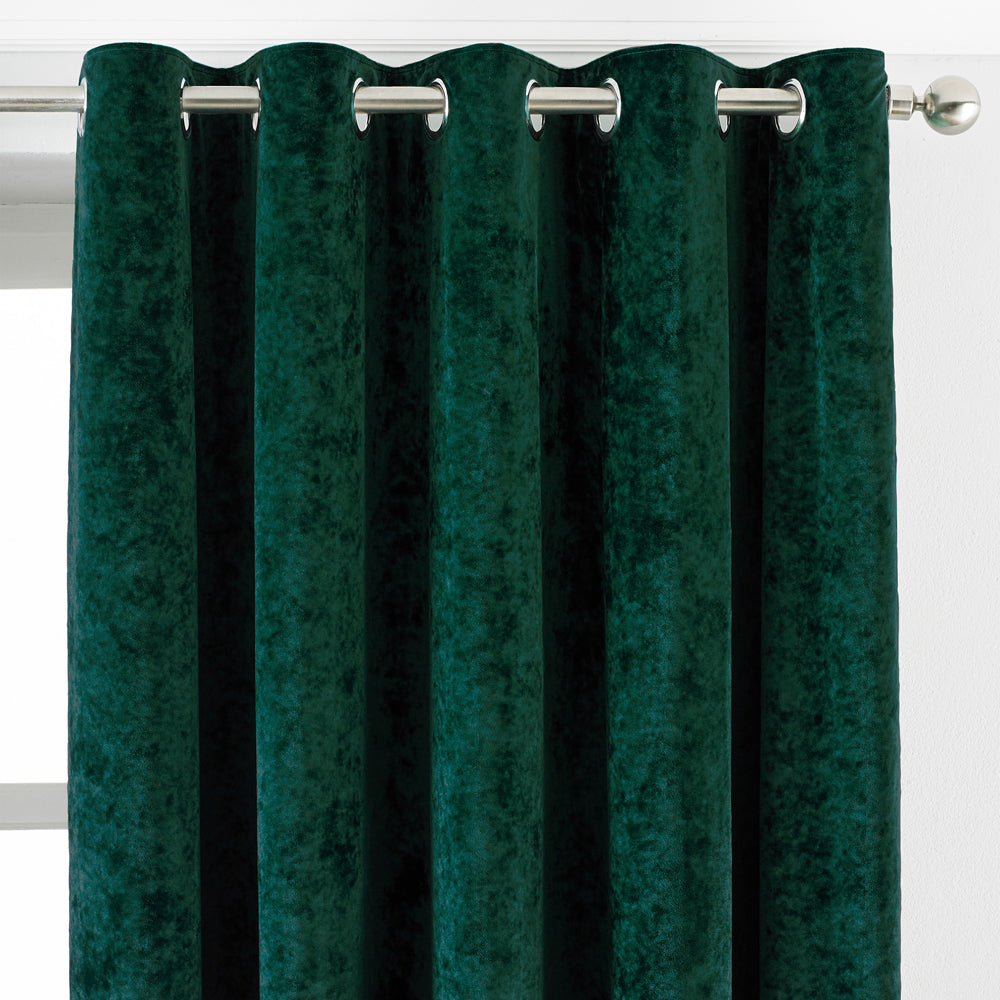 Verona Crushed Velvet Eyelet Curtains Emerald