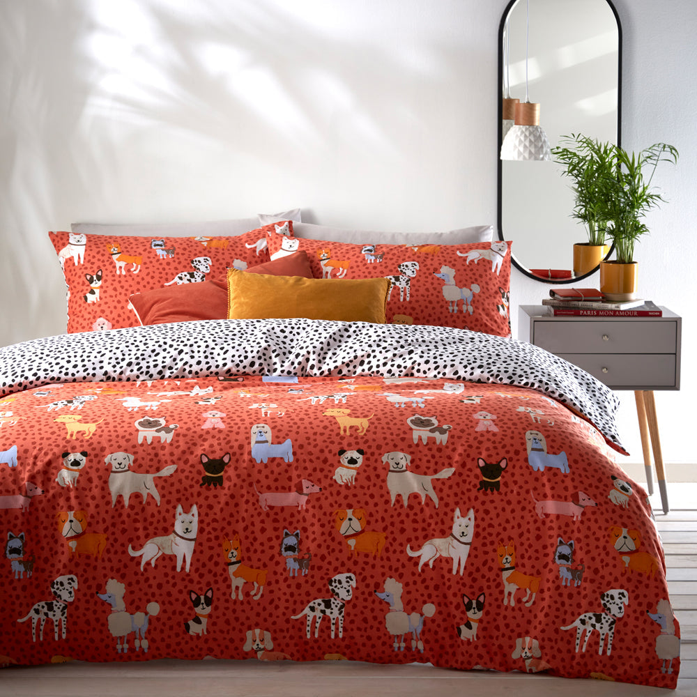 Woofers Dogs Duvet Cover Set Coral