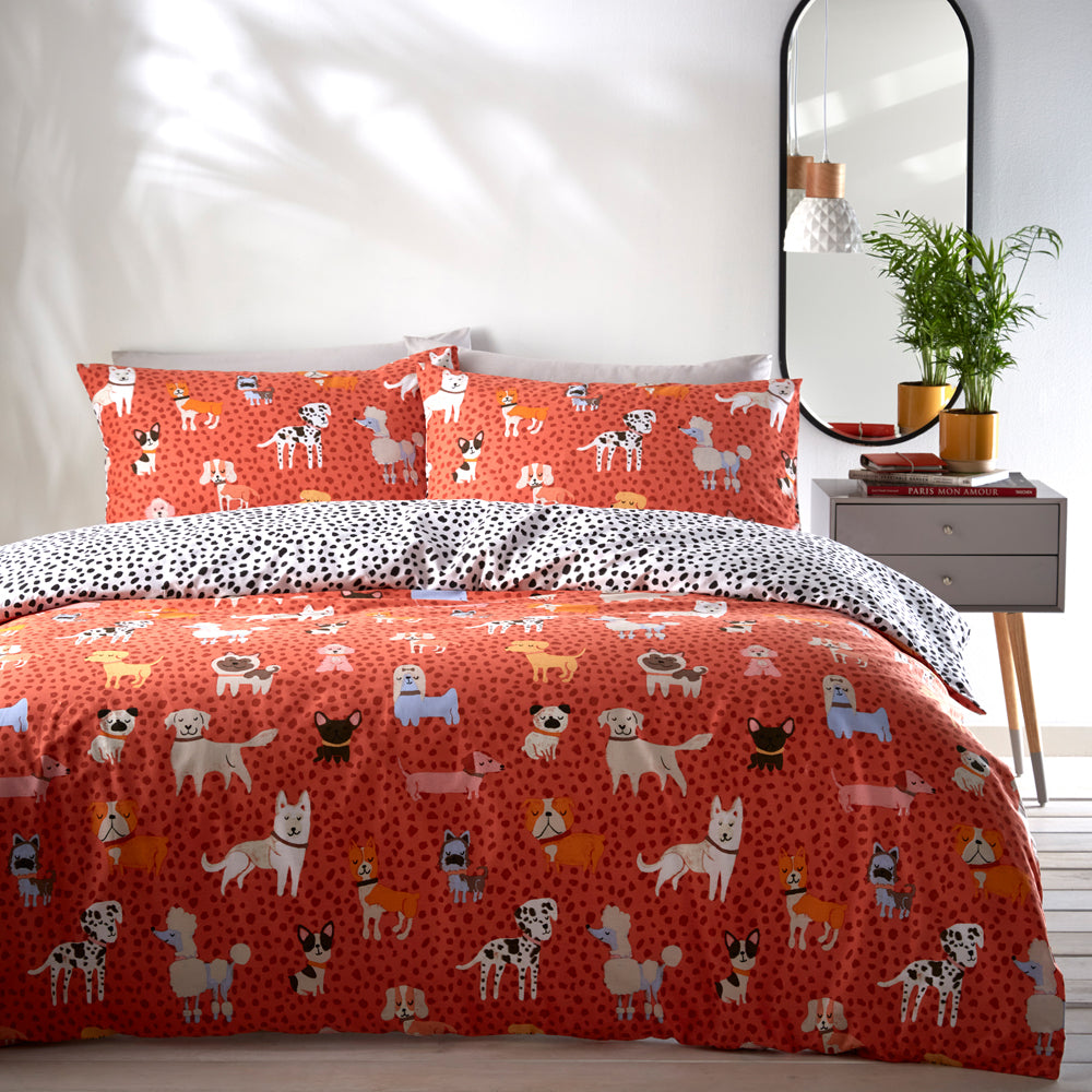 Woofers Dogs Duvet Cover Set Coral