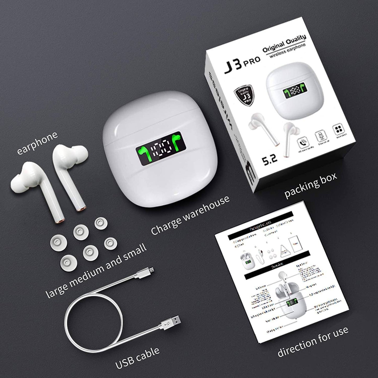 ROCXF TWS Wireless Earbuds with LED Power Supply Display Case